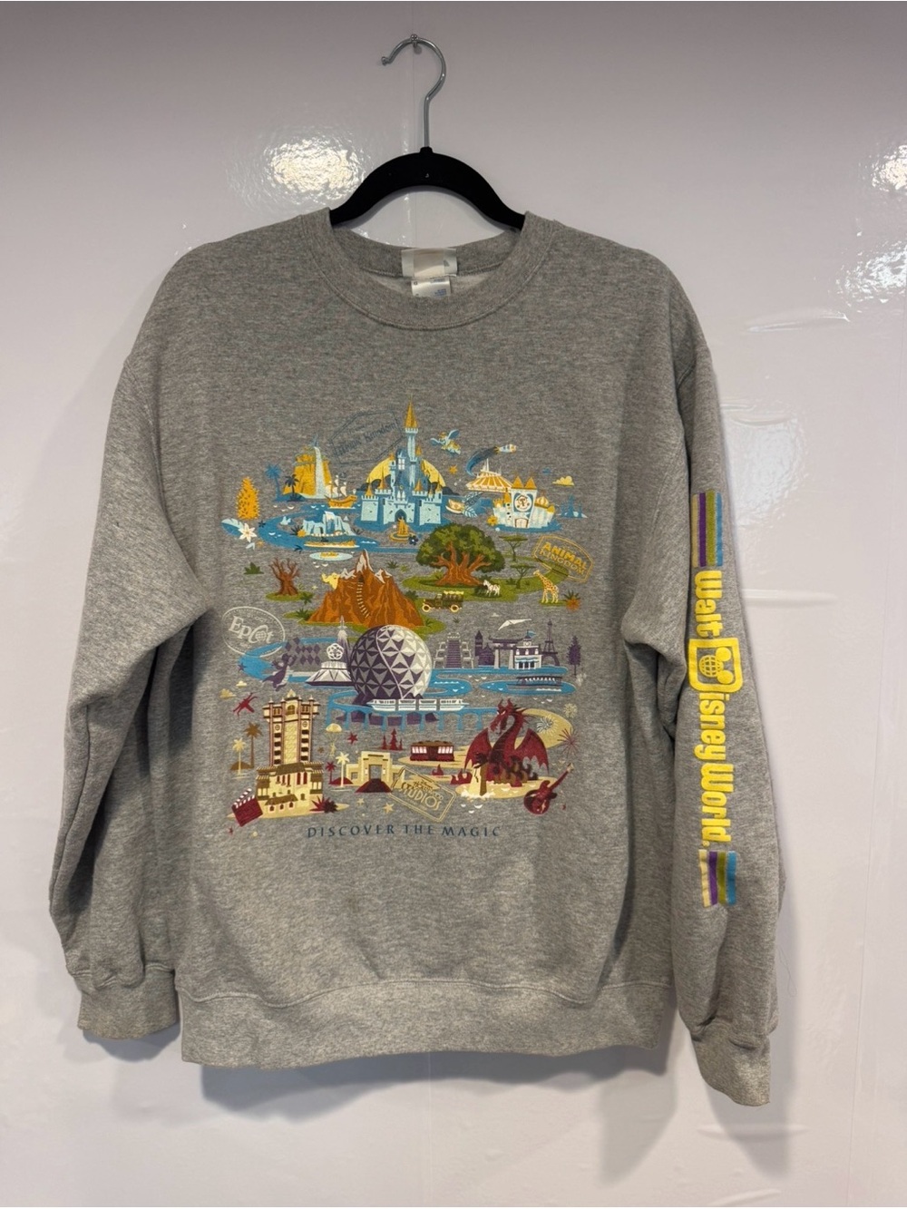 Disney World Gray Discover the Magic all‎ 4 Parks Graphic Crewneck Sweatshirt